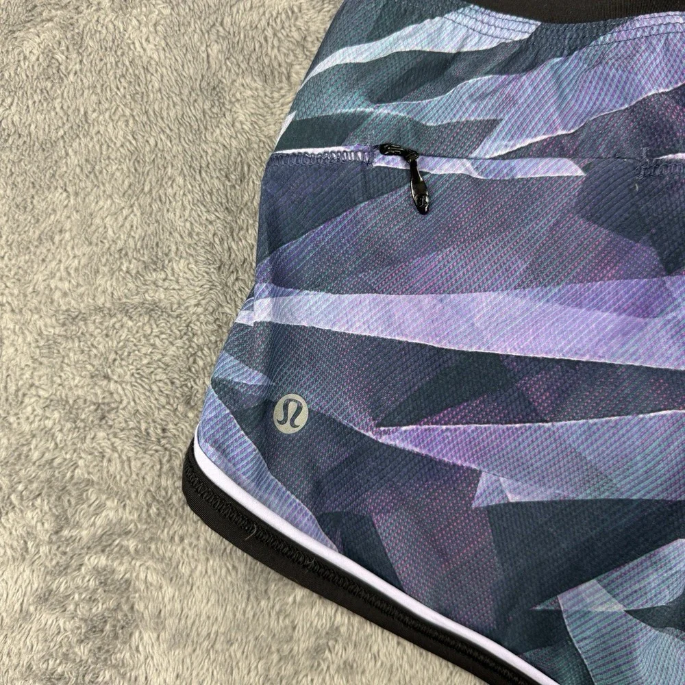 Lululemon Drop It Low Shorts Womens 4 Purple Geometric Mid Rise Athletic Running